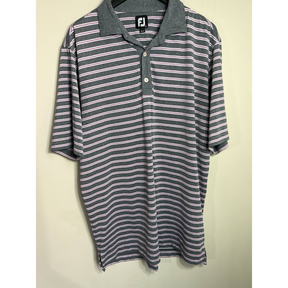 FootJoy FJ Shirt‎ Mens Large Gray Striped Short Sleeve Polo Stretch Golf